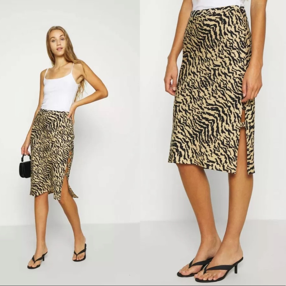 GA Animal Print Midi Skirt Sand Zebra Bias Slit Tiger Resort Sz 7 4XL